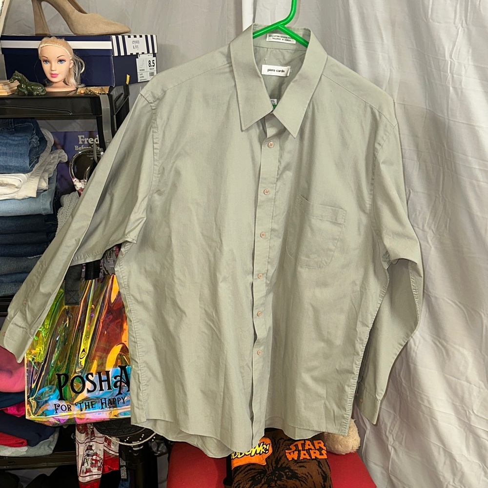 Pierre Cardin Light Green Casual Button-Down Shirt